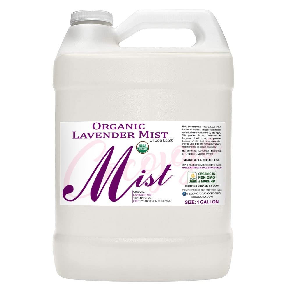 Organic Lavender Mist For Skincare - USDA Certified Organic- Moisturize Sensitive and Dry Skin -Mist for Relaxation - Soothing & Relaxing - Lavender Essential Oil & Glycerin Spray - (128 oz / 1 Gal)