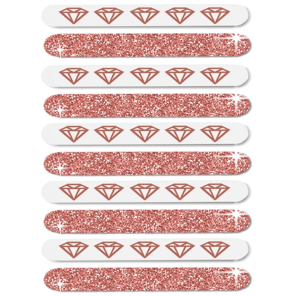 Nail File Party Favors - Set of 10 Rose Gold Sparkle Diamond Icon Nail Files - Bulk Items for Gift Bag Fillers for Women - Emery Board(10 Dia) RG