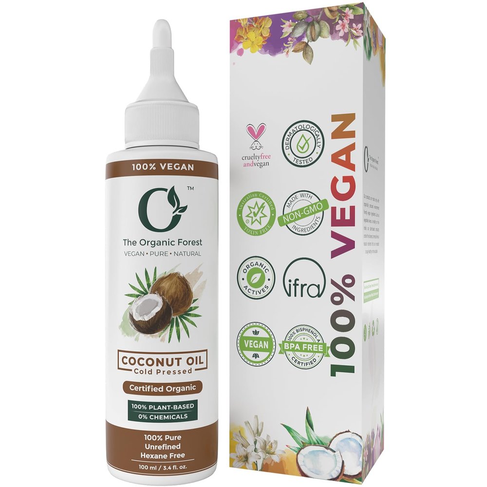 100% Pure & Organic Coconut Oil for Hair, Skin & Body  Cold-Pressed, Unrefined and Natural  Nourishing & Strengthening Oil  Vegan & Chemical-Free  3.4 fl. oz