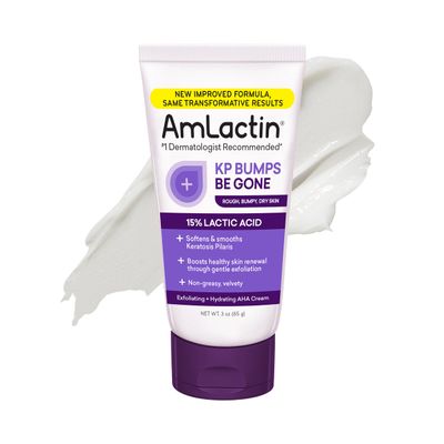 AmLactin KP Bumps Be Gone - Therapeutic Body Cream for Keratosis Pilaris - No-Scrub Exfoliator and Body Moisturizer for Dry Skin with 15% Lactic Acid AHA, 3 oz (Packaging May Vary)
