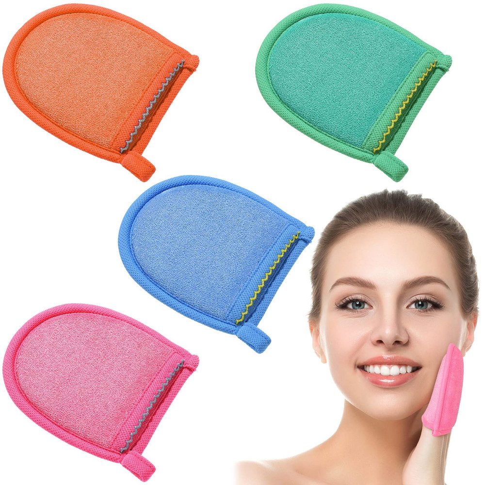 Frienda 4 Pcs Exfoliating Gloves Facial Scrub Mitts Deep Exfoliating Gloves for Face and Body Mitt Cleaning Mitten Skin Cleanser Dead or Dry Skin Remover Exfoliator Face Scrub Tool, 4 Colors