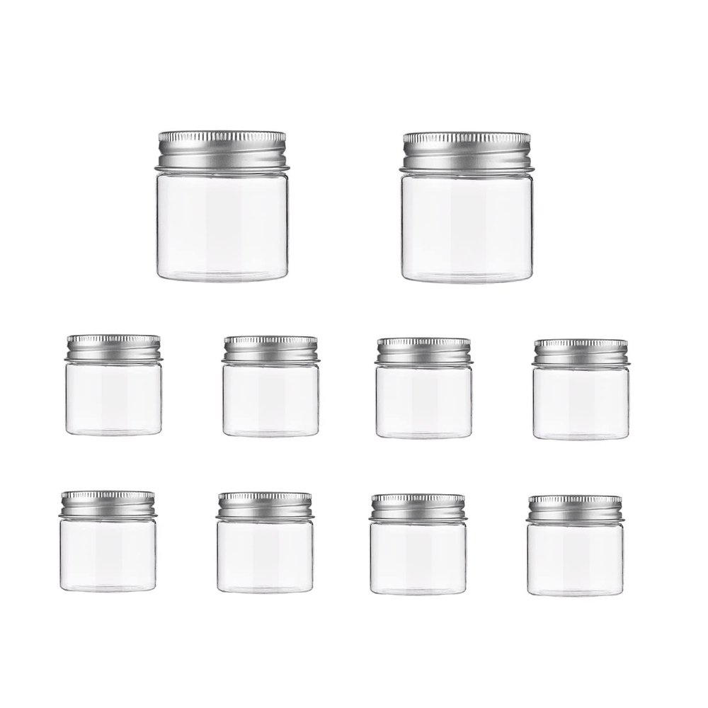 1oz Plastic Jars Containers with Lids Empty Refillable 30ml Round Tins Travel Bottles for Cosmetic, Lip Balms, Creams, Lotions, Salves, Ointment (10pcs,Aluminum Lid)