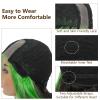 xccoco 30" Long Wavy Highlight Wigs Skunk Stripe Body Wave Synthetic Lace Wig Side Part Black Wig with Green Streaks Highlighted Wig for Women view 4