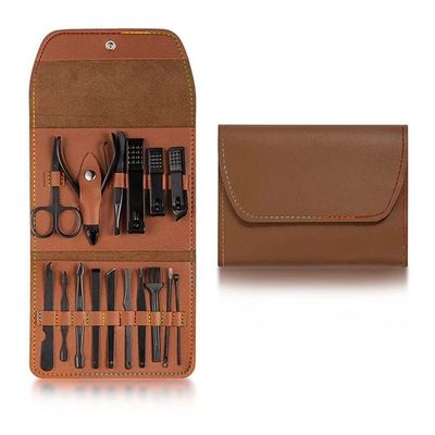 XIXIDIAN Nail Clipper Set Personal Care,Manicure Kit 16 in 1 Pedicure Set Nail Scissors Grooming Kit with Travel Case (Color : Brown)