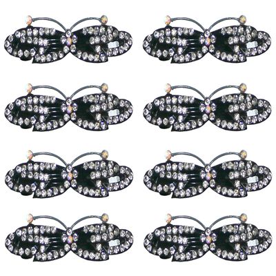 Set of 8 JCGY Metal Barrettes Short/Wide Butterfly Barrettes 0552-8crystalWhite