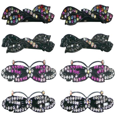 Set of 8 JCGY Metal Barrettes 2 Designs: Short/Wide Butterfly and RibbonBow Barrettes 0552/0646multiJetFuCry