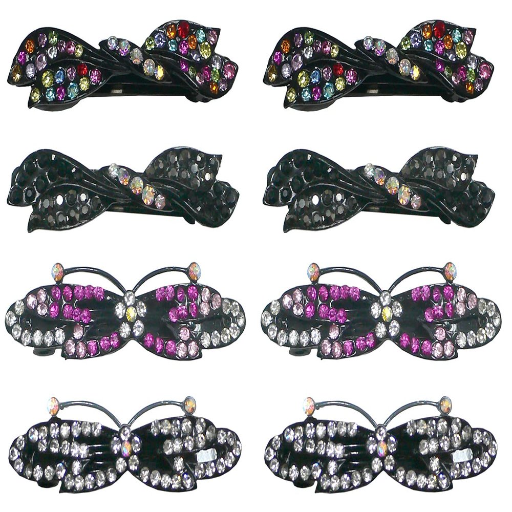 Set of 8 JCGY Metal Barrettes 2 Designs: Short/Wide Butterfly and RibbonBow Barrettes 0552/0646multiJetFuCry