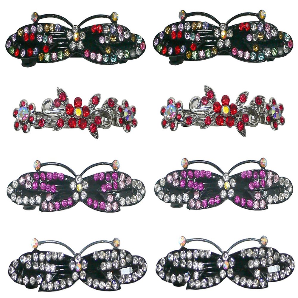 Set of 8 JCGY Metal Barrette Short/Wide Butterfly Barrettes 0552-mRedFuCry