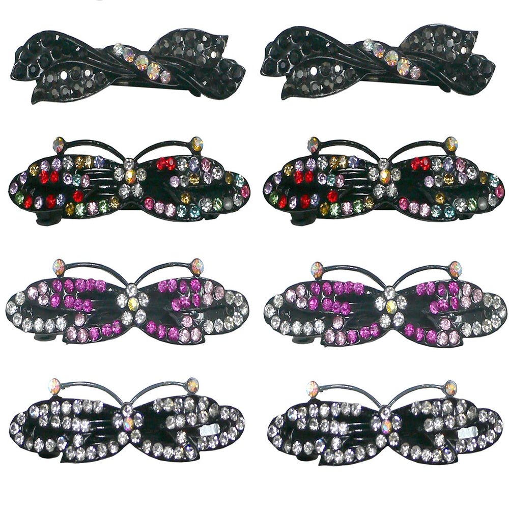 Set of 8 JCGY Metal Barrettes 2 Designs: Short/Wide Butterfly and RibbonBow Barrettes 0552/0646mJetFuCry