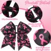 10 Pieces 7 Inch Breast Cancer Awareness Large Cheer Hair Bows Ponytail Holder Elastic Cheerleader Bow Holder Ribbon Hair Band For Breast Cancer Month (Black) view 2
