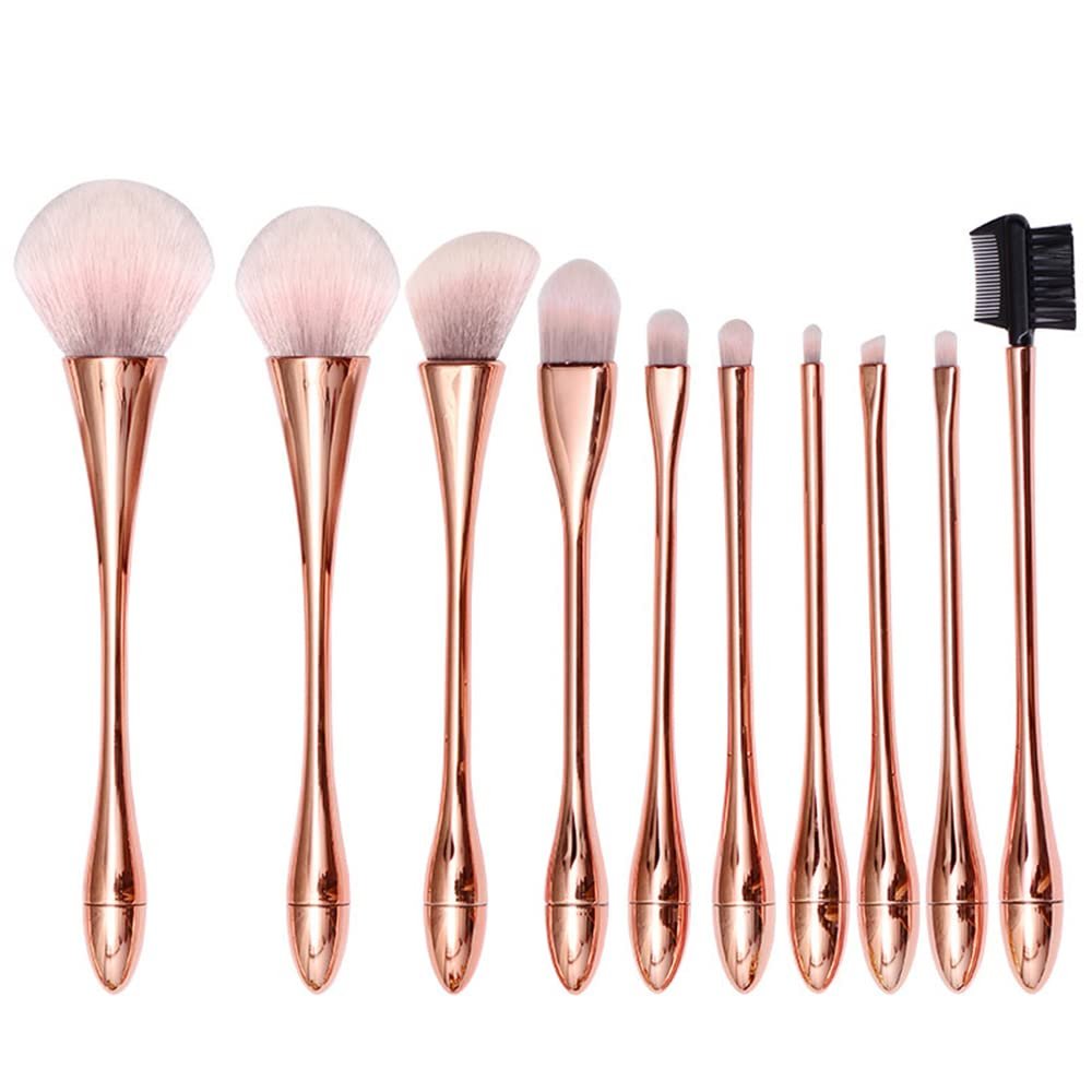 Makeup Brushes Synthetic Hair Loose Powder Brush Blush Brush Contour Brush Foundation Brush Eye Shadow Brush Lip Brush Dual Purpose Eyebrow Comb Professional 10pcs Makeup Tools Set (Rose Gold 10 Set Gray Powder White + Opp Bag)