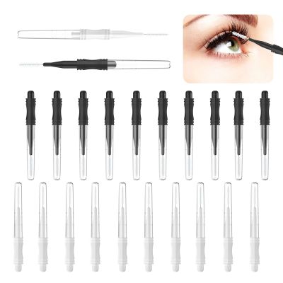 20 Pcs Micro Eyebrow Brush With Cap,Eyebrow Spoolie Brush Micro Eyebrow Lamination Brush 2 Size Multifunctional Micro Spooly Lash Mascara Brush Comb for Eyelash Lift Extensions Brow Clean(White,Black)