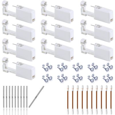 Self Ear Piercing Kit - 10 Pack Disposable Gun with Sterling Silver Ear Sticks and Clean Tool for Nose Studs, Cartilage, Tragus, Helix Piercing