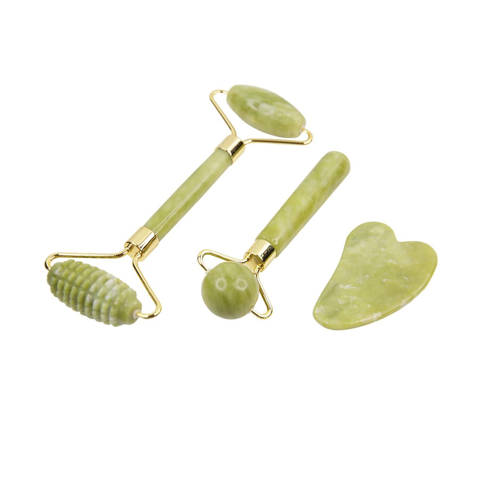 3-in-1 Jade Gua Sha and Face Roller Set, Birth Flowers Design, Face Massage Tools for Skin Head Body Shoulders Muscle, Facial Treatment Skin Tool for Puffy Eyes Saggy Skin and Tired Muscles (Custom)