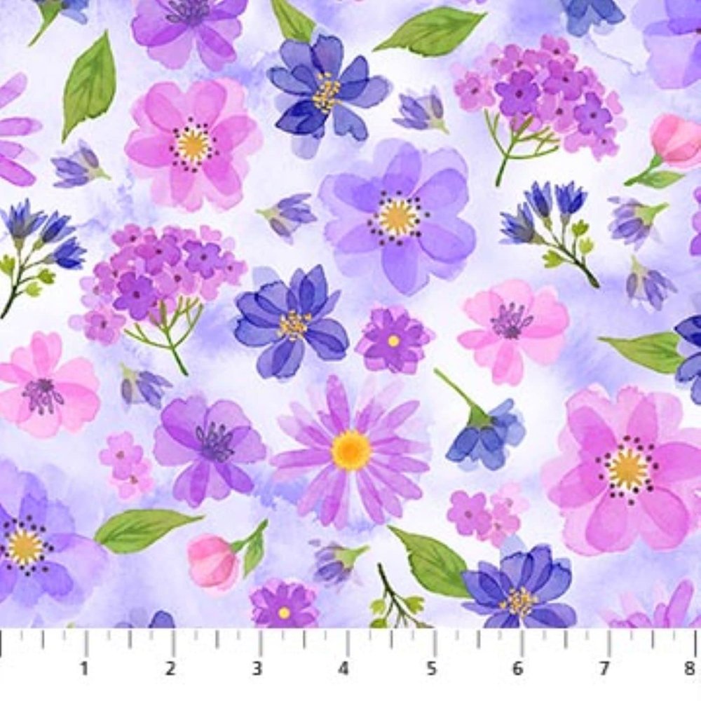 Northcott Pressed Flowers 24649 82 Lavender Flowers Toss