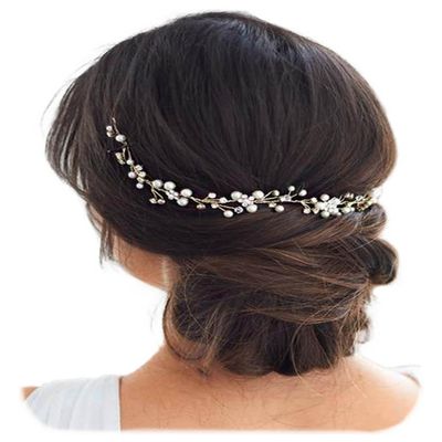 JAKAWIN Pearl Bride Wedding Hair Piece Silver Rhinestone Flower Bridal Hair Vine Accessories for Women (1 Silver)