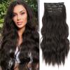 KooKaStyle Clip in Synthetic Hair Extensions Long Wavy 4PCS Thick Hairpieces Dark Brown 6# Fiber Double Weft Natural Hair Extensions 16 Inch for Women view 1