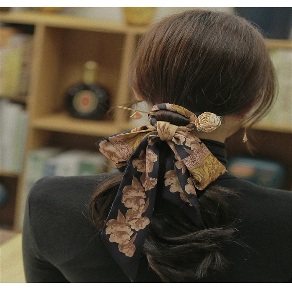 Vintage Chinese Style Hair Tools Bun Maker for Girls Women Bowknot Ribbon Hair Sticks Hairpin Headwear Hair DIY (A)