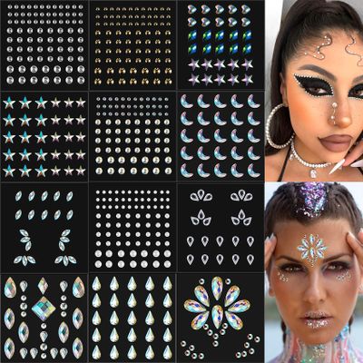 12 Sheets Self Adhesive Rhinestones for Makeup Eyes Face Jewels Gems Face Gems Stick on Rave Festival Accessories Costume For Women Bling Hair Rhinestone Stickers