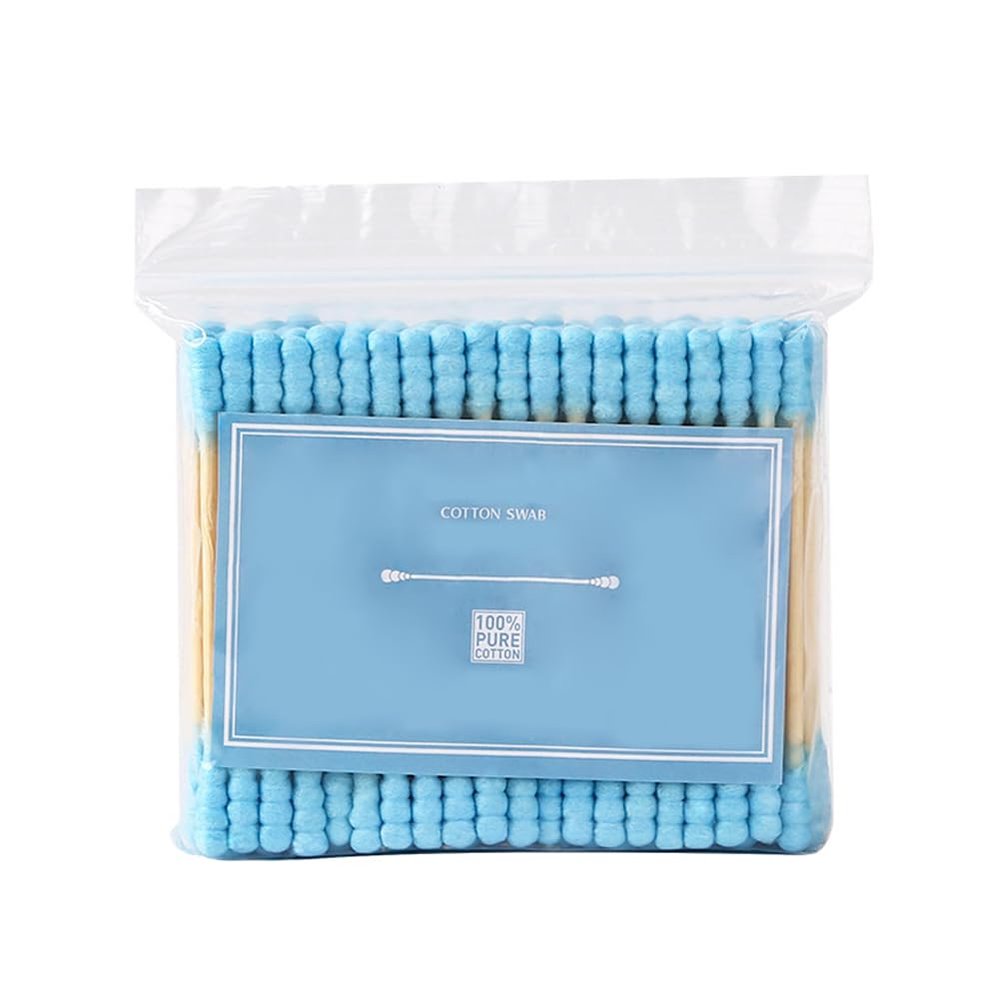 AKOAK 100 Pcs/set Colorful Double Head Spiral Cotton Swabs, Ear Picking Cotton Swabs, Makeup Remover Swabs (Blue)