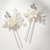 SWEETV 2Pcs Handmade Wedding Hair Pins,Flower Bridal Hair Pin-Beaded Wedding Hair Accessories for Brides, Silver view 1