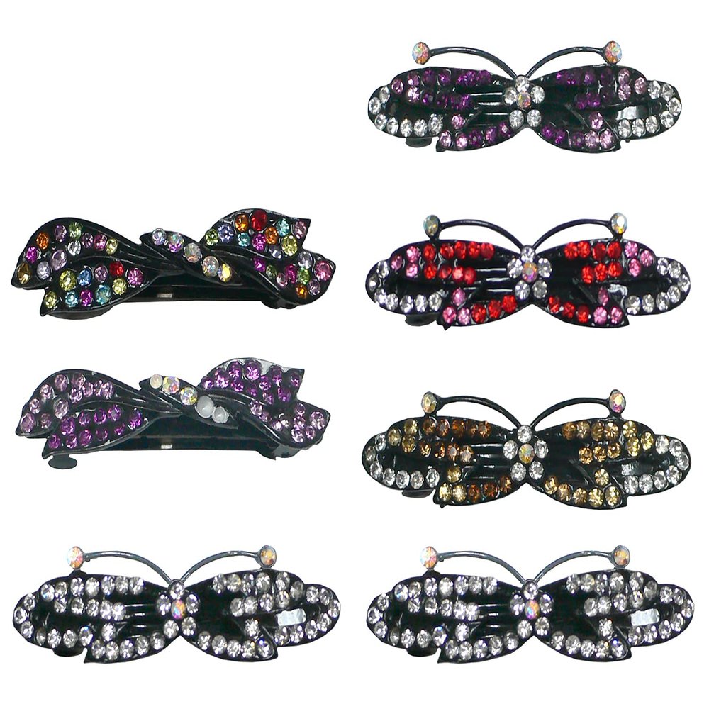 Set of 7 JCGY Metal Barrettes Short/Wide Butterfly Barrettes 0552, 1 or 2 ea 6 colors