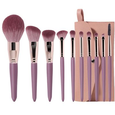 New 10 Makeup Brush Set Purple Soft Hair Wooden Handle Makeup Brush Soft and Durable Loose Powder Brush Eyeshadow Brush Beauty Tools Supplies with Brush Bag (10 Sets of Brushes + Pink Sling Bag)