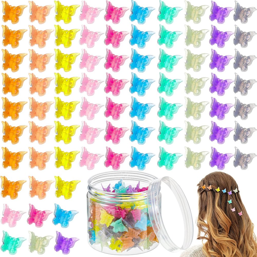 100 Pieces Butterfly Hair Clips with Box - Cute Mini Clips and Hair Accessories for Women (Jelly Color)