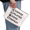 G2TUP Coffee Pilates Dogs Repeat Makeup Bag Coffee Pilates Dog Lover Cosmetic Bag Pet Owner Gift Coffee Dog Pilates Themed Zipper Travel Pouch (Coffee Pilates Dogs Repeat White Bag) view 2