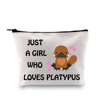 G2TUP Platypus Lover Gift Who Loves Platypus Makeup Bag Platypus Owner Cosmetic Bag Platypus Mom Gift Animal Lover Gift Zipper Travel Bag (Loves Platypus White Bag)