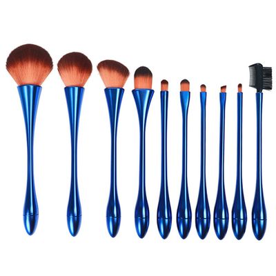 10 Pcs Makeup Brush Set Loose Powder Blush Brush Beauty Tool Goblet Style Makeup Brush Bristles Soft and Slender Contouring Brush Beauty Brush Eyebrow Comb Set (Blue + Orange Bottom Brown Head + opp Packaging)