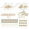 inSowni 36 Pack Gold Flower Leaf Bridal Wedding Hair Side Combs+U-shaped Flower Hair Pins+Spiral Rhinestone Clips Barrettes Hair Pieces Headpieces Accessories for Brides Bridesmaids Women Girls view 1