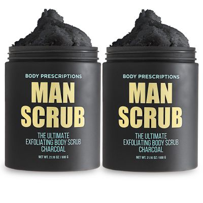 Body Prescriptions Mens Exfoliating Body Scrub  Ultimate Skin Cleansing Wash in Jar with Twist-Top Lid, For All Skin Types, 21 Ounce (Pack of 2), Charcoal
