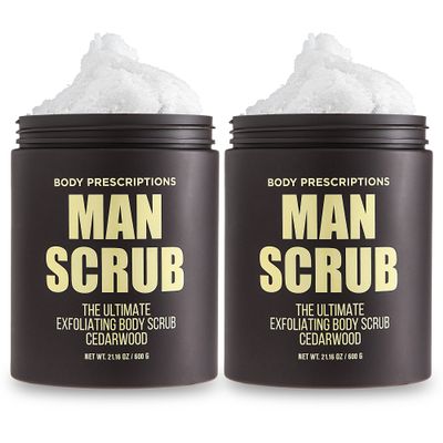 Body Prescriptions Mens Exfoliating Body Scrub  Ultimate Skin Cleansing Wash in Jar with Twist-Top Lid, For All Skin Types, 21 Ounce (Pack of 2), Cedarwood