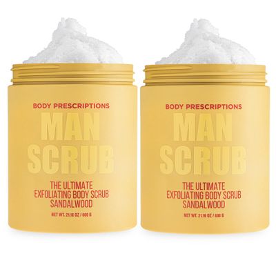Body Prescriptions Mens Exfoliating Body Scrub  Ultimate Skin Cleansing Wash in Jar with Twist-Top Lid, For All Skin Types, 21 Ounce (Pack of 2), Sandalwood