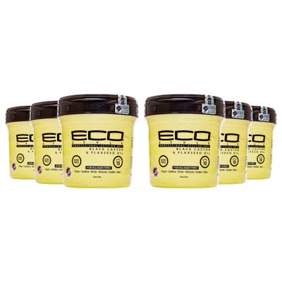 Eco Style Black Castor & Flaxseed Oil Professional Styling Hair Gel, 16 oz (Pack of 6)