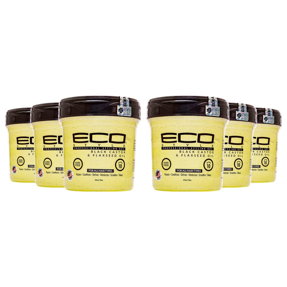 Eco Style Black Castor & Flaxseed Oil Professional Styling Hair Gel, 16 oz (Pack of 6)