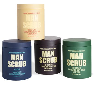 Body Prescriptions Mens Exfoliating Body Scrub  Ultimate Skin Cleansing Wash in Jar with Twist-Top Lid, For All Skin Types, 21 Ounce (Pack of 4), Combo Pack