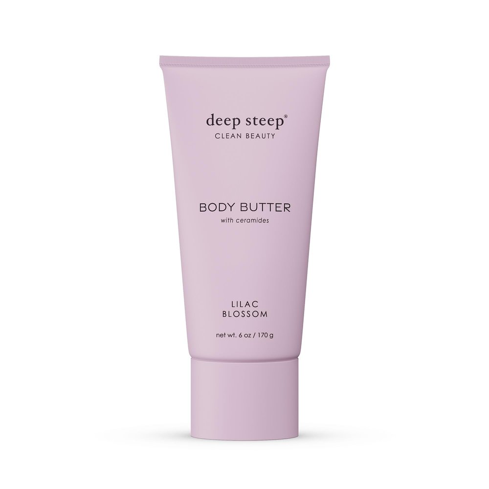 Deep Steep Body Butter, 6 oz Rich Moisturizer with Ceramides, Coconut Oil, Argan Oil & Aloe Vera Vegan, Clean Beauty, Smooth & Hydrated Skin (6 Ounces, Lilac Blossom)
