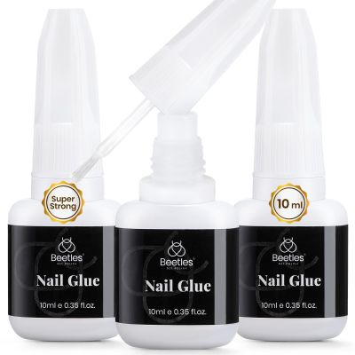 Beetles Super Strong Nail Glue for Press on Nails: 10ML 3Pcs Brush on Glue for Acrylic Nails, Nail Tips Quick Dry No Uv Light Needed