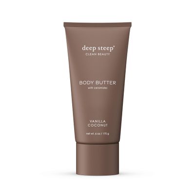 Deep Steep Body Butter, 6 oz  Rich Moisturizer with Ceramides, Coconut Oil, Argan Oil & Aloe Vera  Vegan, Clean Beauty, Smooth & Hydrated Skin (6 Ounces, Vanilla Coconut)