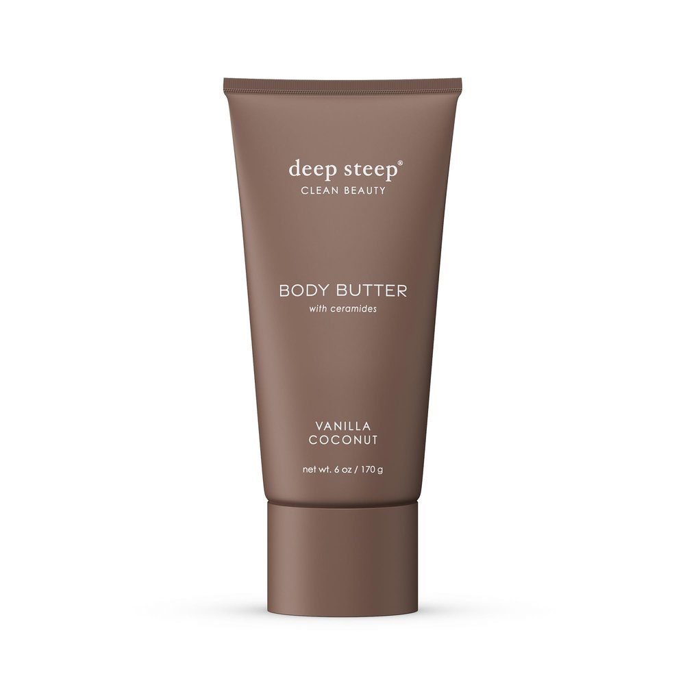 Deep Steep Body Butter, 6 oz  Rich Moisturizer with Ceramides, Coconut Oil, Argan Oil & Aloe Vera  Vegan, Clean Beauty, Smooth & Hydrated Skin (6 Ounces, Vanilla Coconut)