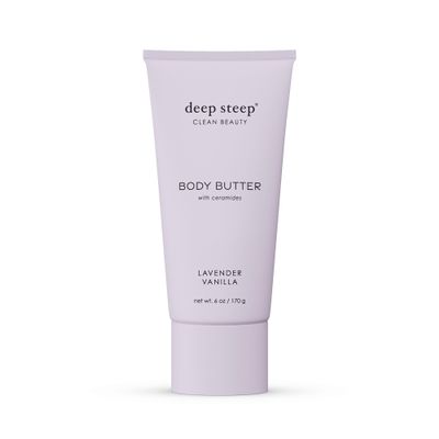 Deep Steep Body Butter, 6 oz Rich Moisturizer with Ceramides, Coconut Oil, Argan Oil & Aloe Vera Vegan, Clean Beauty, Smooth & Hydrated Skin (6 Ounces, Lavender Vanilla)