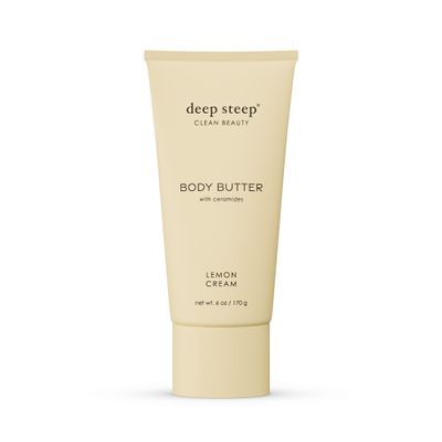 Deep Steep Body Butter, 6 oz  Rich Moisturizer with Ceramides, Coconut Oil, Argan Oil & Aloe Vera  Vegan, Clean Beauty, Smooth & Hydrated Skin (6 Ounces, Lemon Cream)