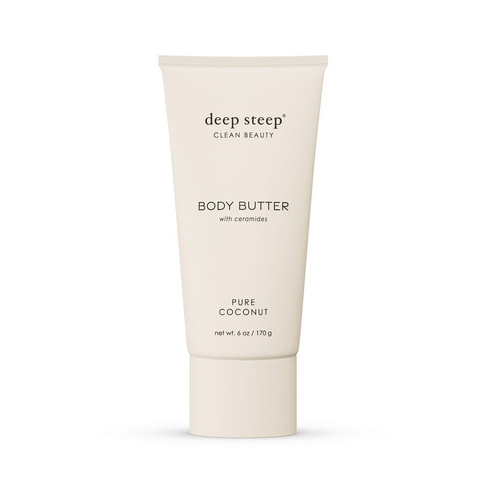 Deep Steep Body Butter, 6 oz  Rich Moisturizer with Ceramides, Coconut Oil, Argan Oil & Aloe Vera  Vegan, Clean Beauty, Smooth & Hydrated Skin (6 Ounces, Pure Coconut)