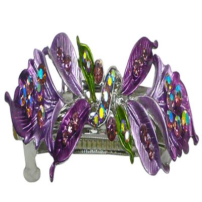 JCGY Metal Barrette Hand Painted Ribbon Bow Barrette YY86800-3purple