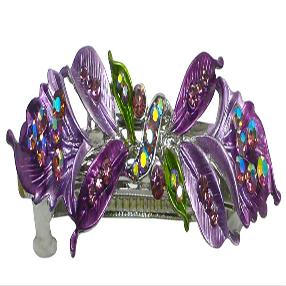 JCGY Metal Barrette Hand Painted Ribbon Bow Barrette YY86800-3purple