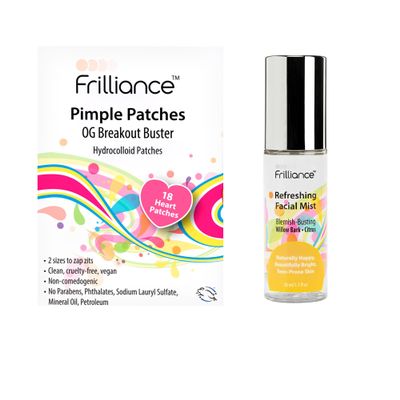Frilliance Sooth Your Skin Bundle - Pimple Patches (Pink Hearts), Acne-Fighting Facial Mist