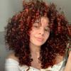 YEAME Curly Wigs for Black Women - Orange Brown Mixed Synthetic Afro Curly Wigs with Bangs, 15" Length, Heat Resistant, 21.75" Cap Size view 1