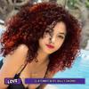 YEAME Curly Wigs for Black Women - Orange Brown Mixed Synthetic Afro Curly Wigs with Bangs, 15" Length, Heat Resistant, 21.75" Cap Size view 2
